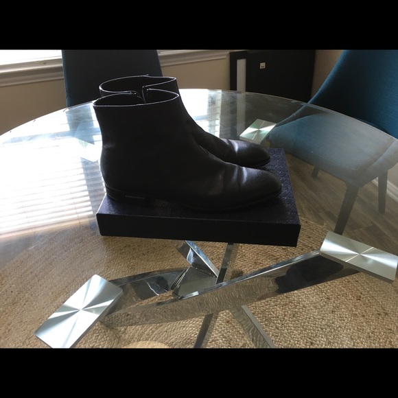 Sz 12/eu45 Prada Saffiano Leather Ankle Boots - Picture 2 of 6